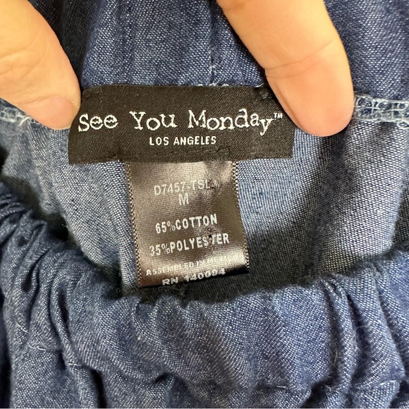 SEE YOU MONDAY Chambray Dress off the shoulder with colorful tassel trim, Size M - Picture 4 of 6